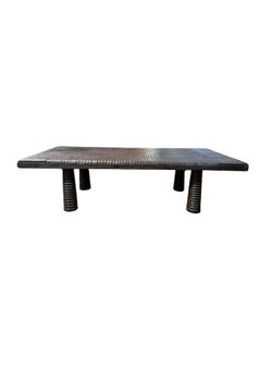 Sculptural Suar Wood Coffee Table with Espresso Burnt Finish, Carved Detail