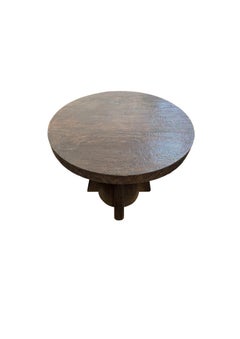 Sculptural Suar Wood Round Table, Espresso Finish