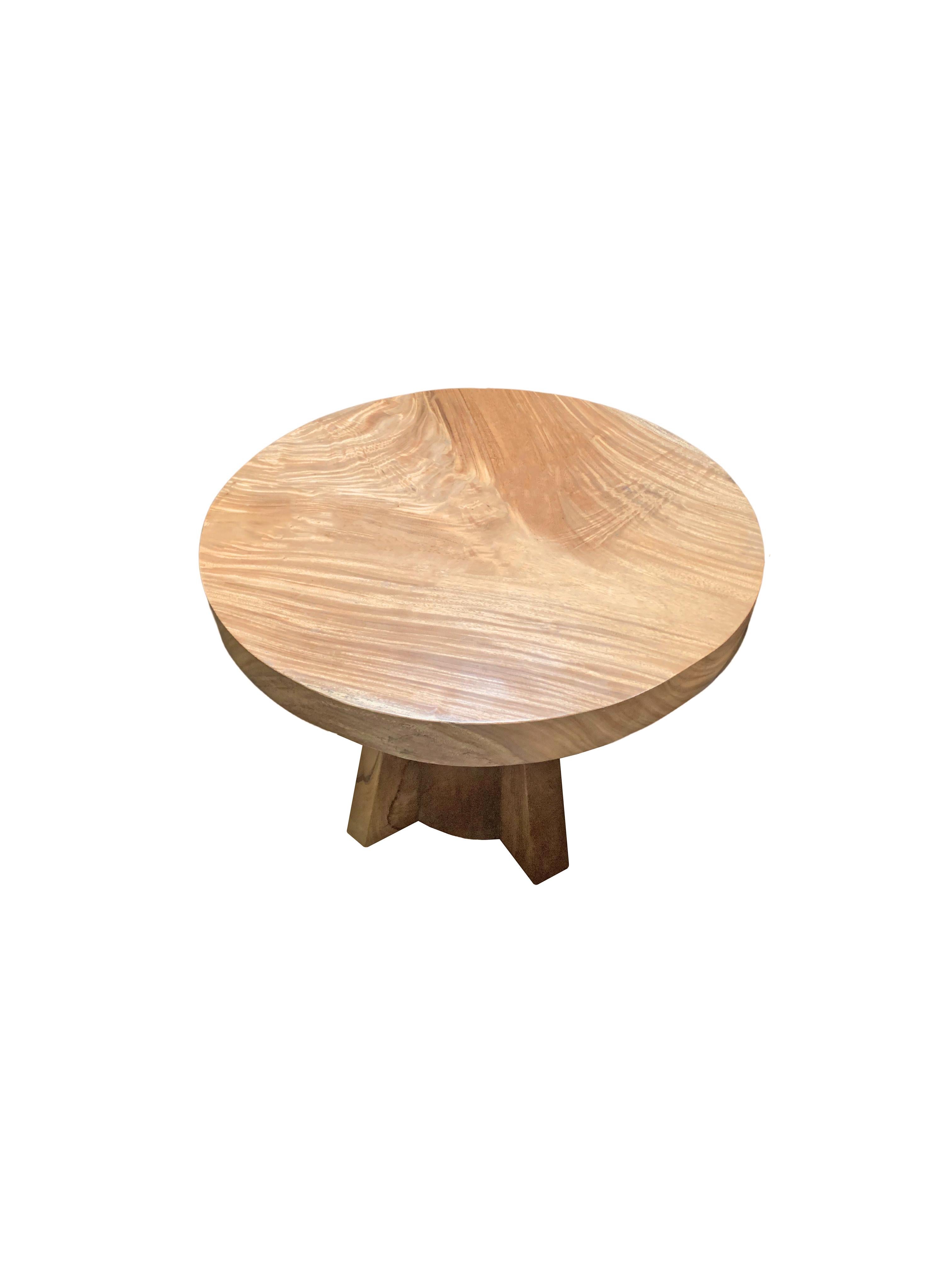 Hand-Crafted Sculptural Suar Wood Round Table