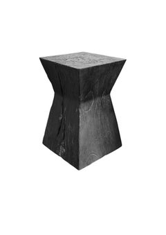 Sculptural Suar Wood Side Table, Burnt Finish Modern Organic