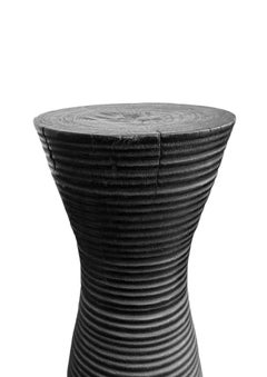 Sculptural Suar Wood Side Table, Burnt Finish Modern Organic
