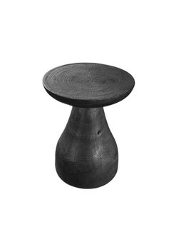 Sculptural Suar wood Side Table, Burnt Finish Modern Organic