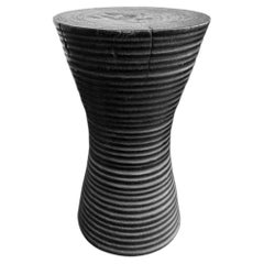 Sculptural Suar Wood Side Table, Burnt Finish Modern Organic