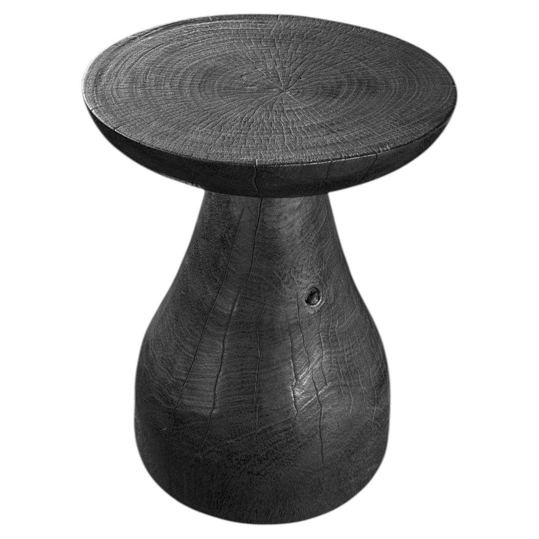 Sculptural Suar wood Side Table, Burnt Finish Modern Organic