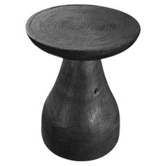 Sculptural Suar wood Side Table, Burnt Finish Modern Organic