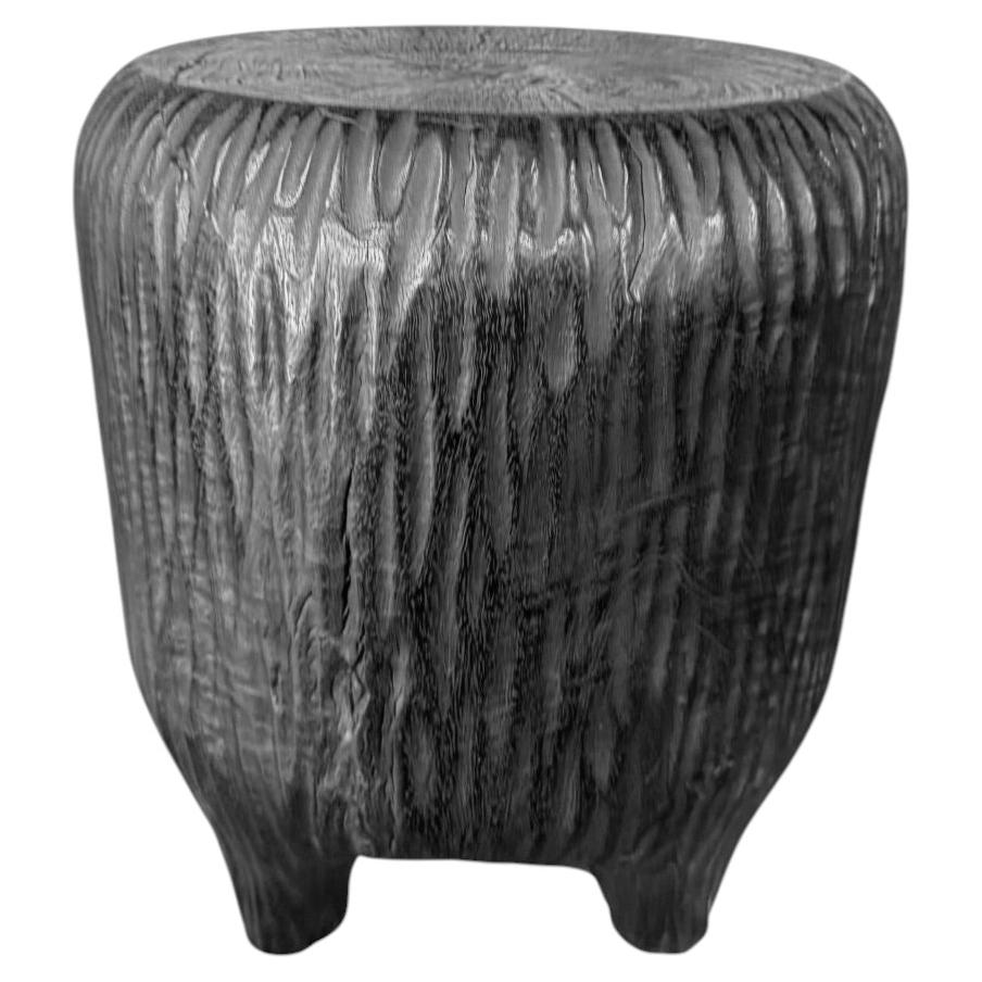 Sculptural Suar wood Side Table, Burnt Finish Modern Organic