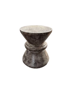 Sculptural Suar Wood Side Table, Burnt & White Wash Finish, Modern Organic