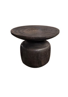 Sculptural Suar wood Side Table, Espresso Finish Modern Organic
