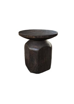 Sculptural Suar wood Side Table, Espresso Finish Modern Organic