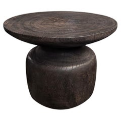 Sculptural Suar wood Side Table, Espresso Finish Modern Organic