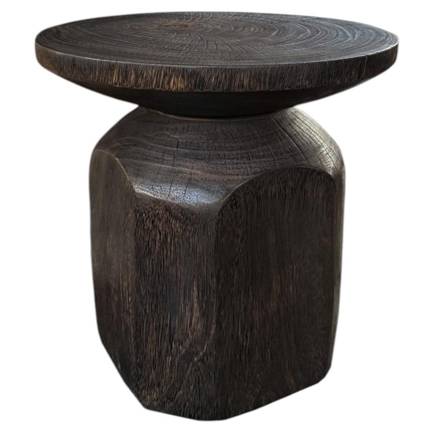 Sculptural Suar wood Side Table, Espresso Finish Modern Organic