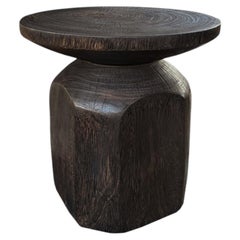 Sculptural Suar wood Side Table, Espresso Finish Modern Organic
