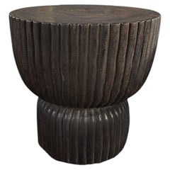 Sculptural Suar wood Side Table, Espresso Finish Modern Organic