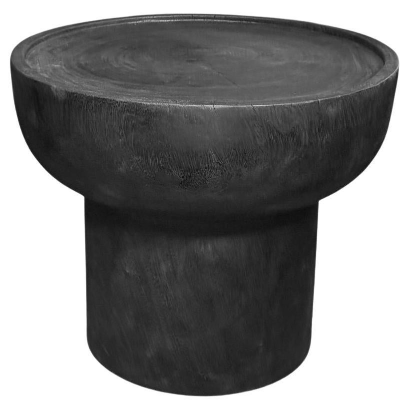 Sculptural Suar Wood Side Table, Hand-Crafted Modern Organic, Burnt Finish