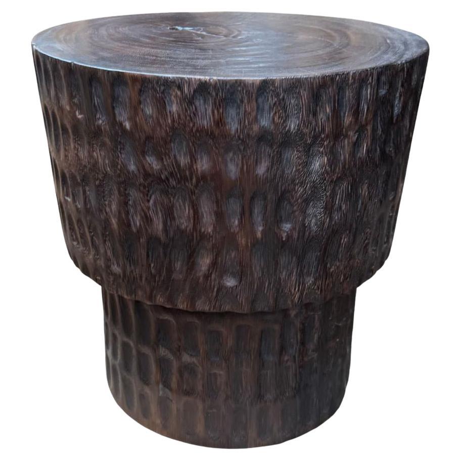 Sculptural Suar Wood Side Table, Hand-Crafted Modern Organic, Espresso Finish