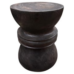 Sculptural Suar Wood Side Table, Hand-Crafted Modern Organic, Espresso Finish