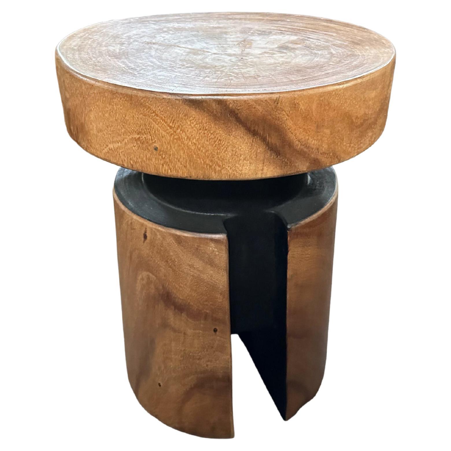 Sculptural Suar Wood Side Table, with Stunning Wood Textures, Modern Organic For Sale