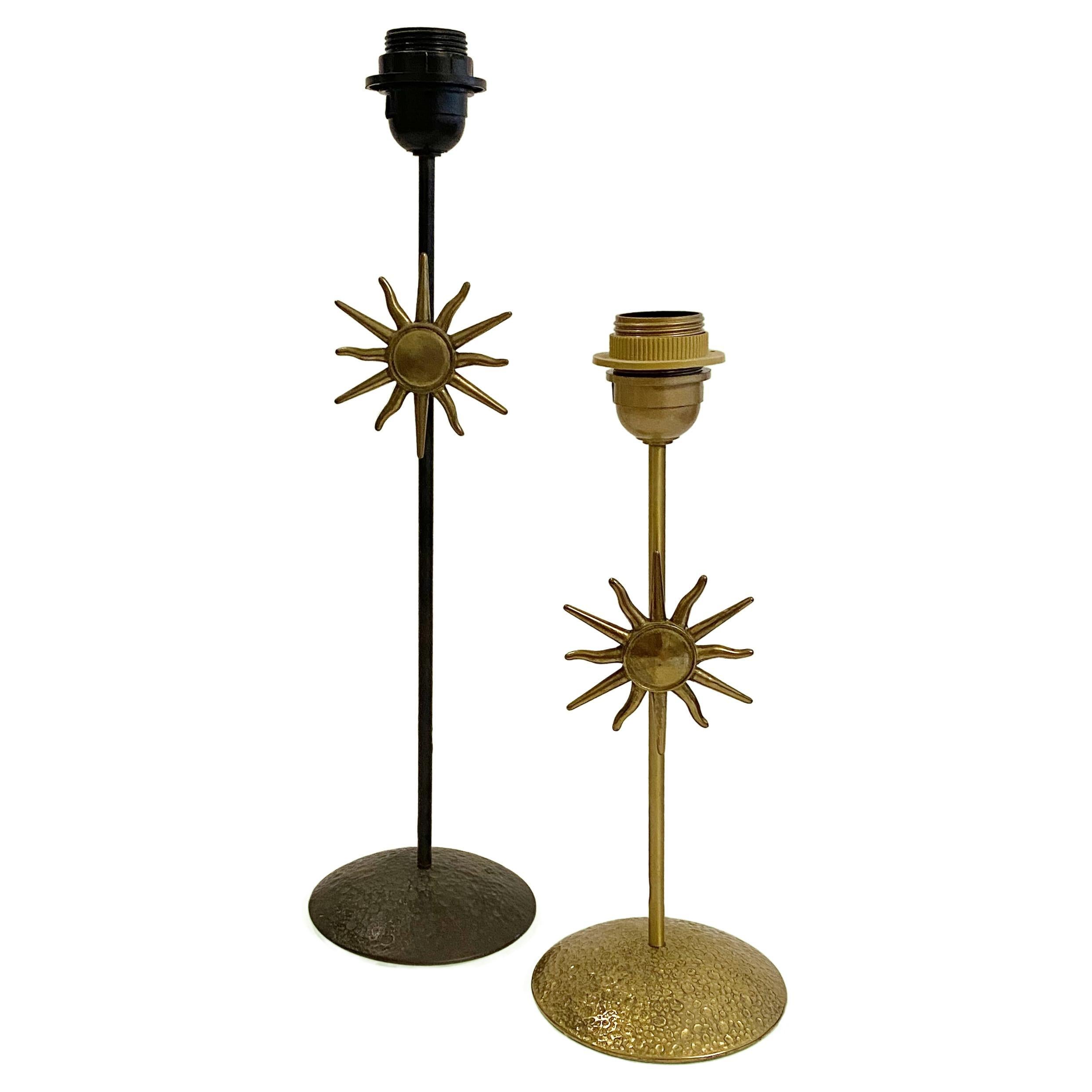 Sculptural Sun Brass Lamps in the Style of Fondica or Lucien Gau, France, 1990s