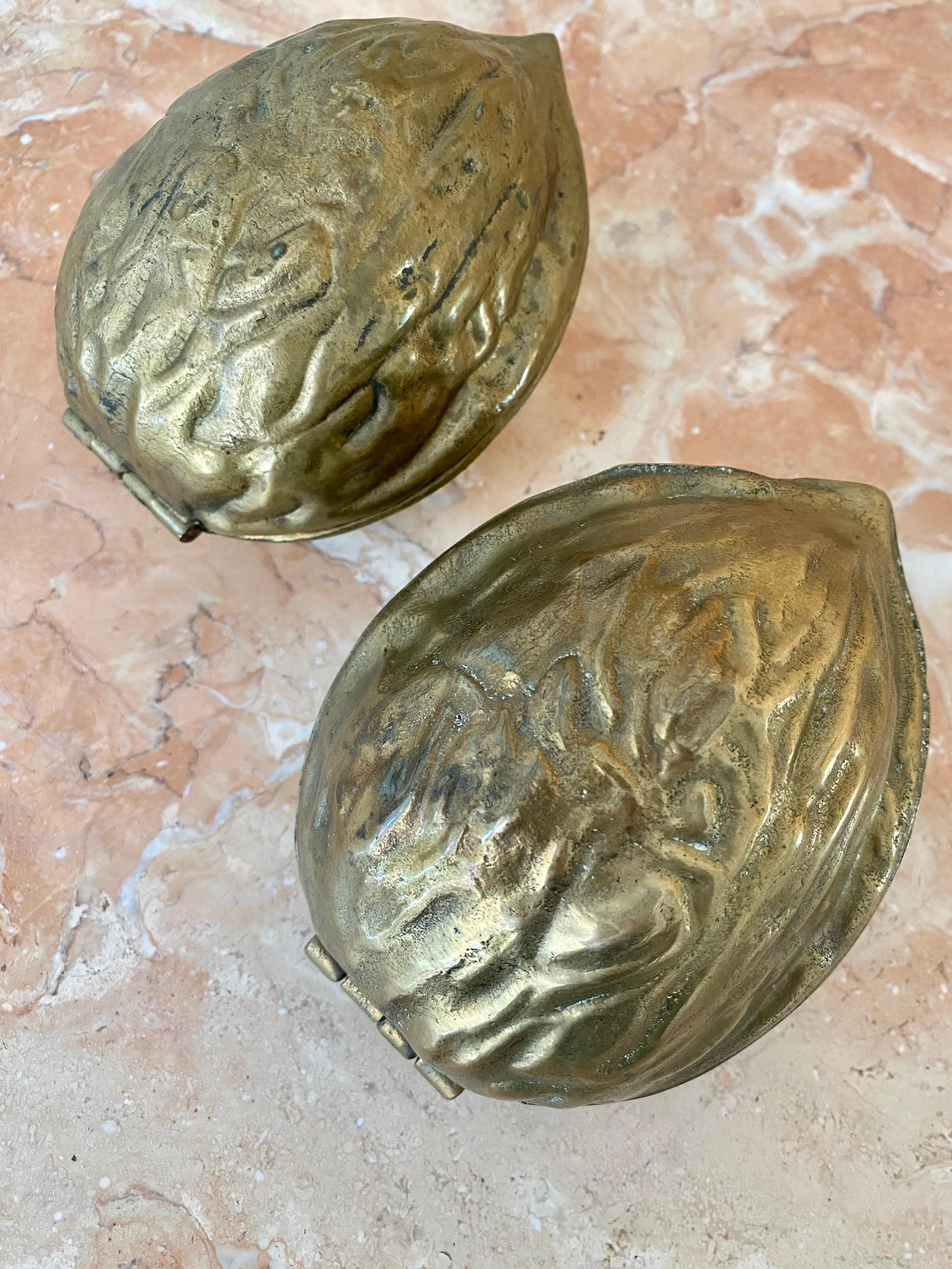 Sculptural Surrealist Cast Brass Walnut Nutcracker Paperweights, A Pair In Good Condition For Sale In Round Top, TX