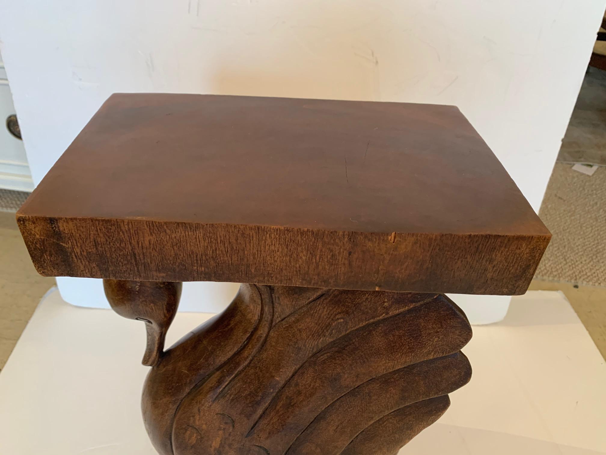Late 20th Century Sculptural Swan Motife Carved Wood End Table
