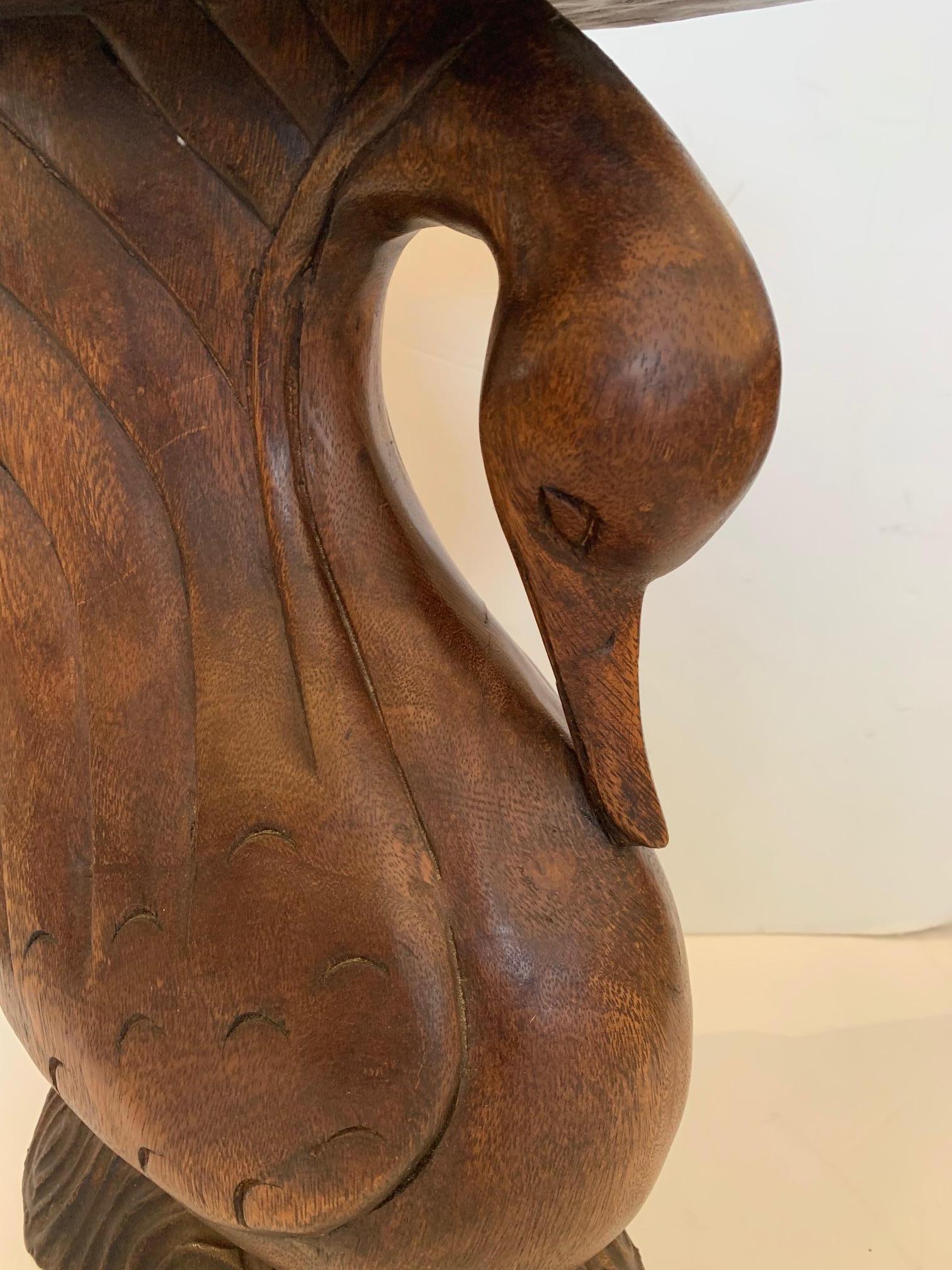 Sculptural Swan Motife Carved Wood End Table 4