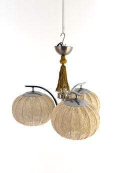 Sculptural Swedish Mid-Century Organic Chandelier, Woven Fiber Shades