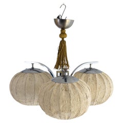 Sculptural Swedish Mid-Century Organic Chandelier, Woven Fiber Shades