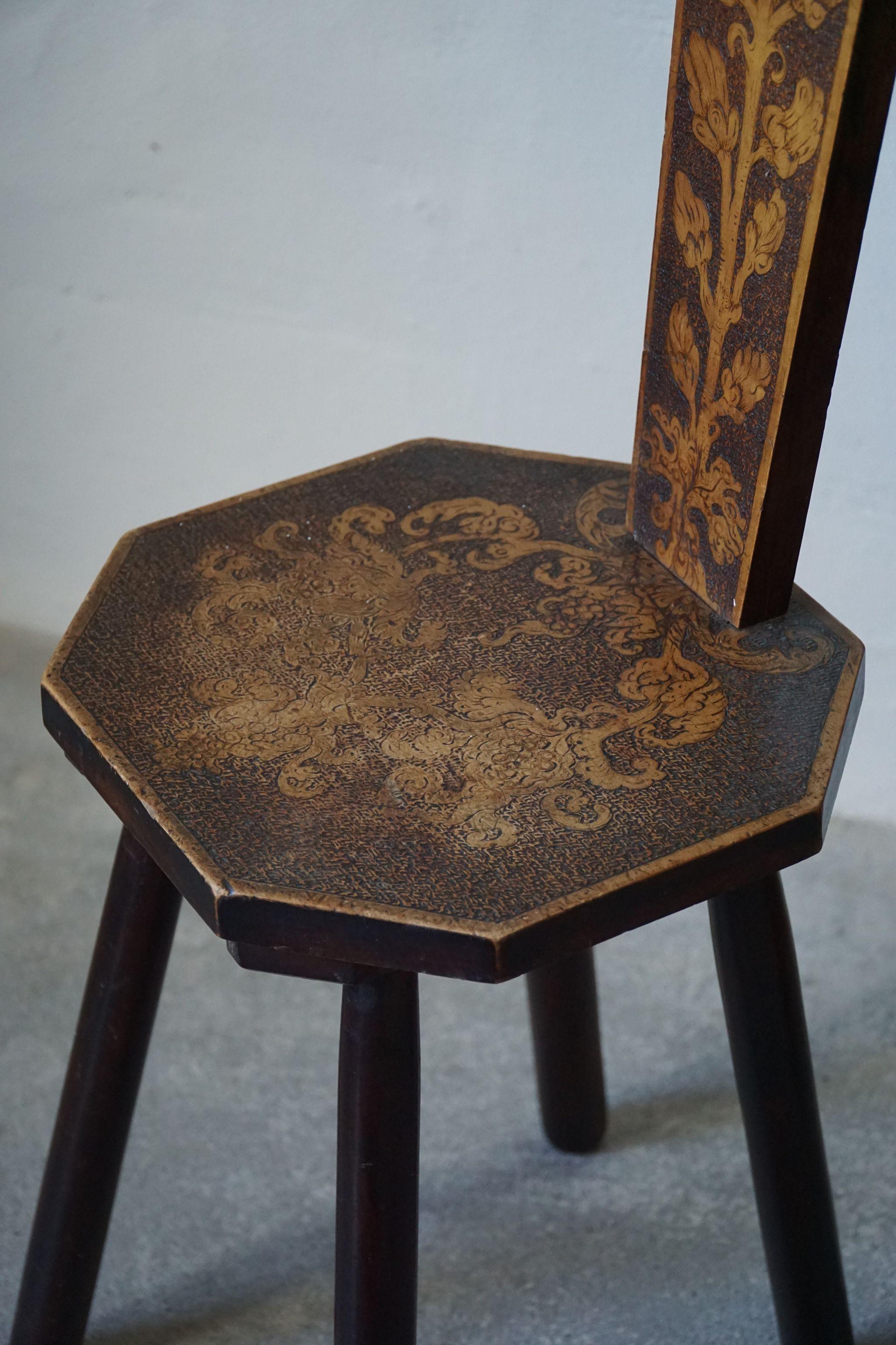 Sculptural Swedish Modern Baroque Style Chair in Solid Wood, Early 20th Century In Good Condition In Odense, DK