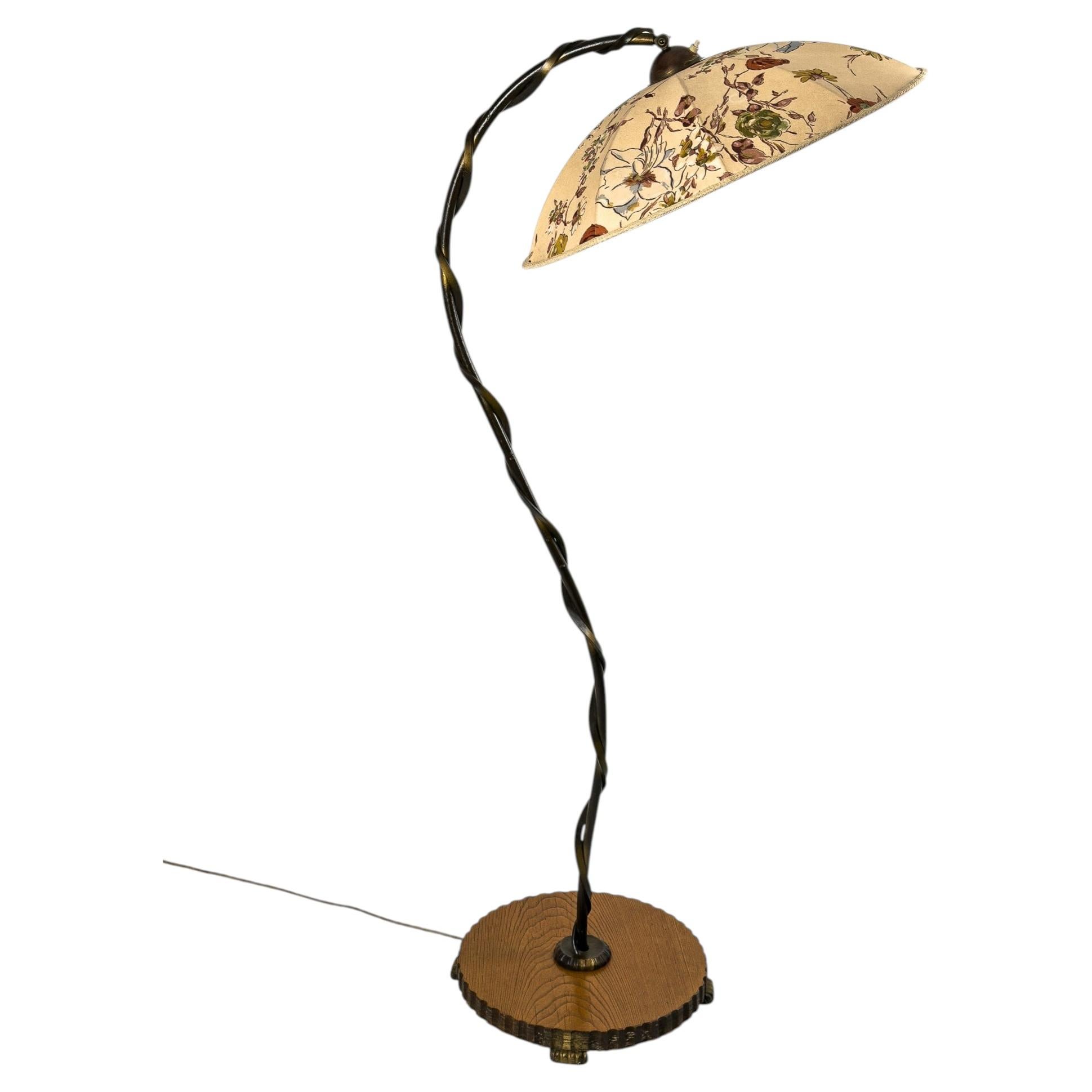 Sculptural Swedish Modern Floor Lamp in Patinated Brass with Twisted Stem, 1940s