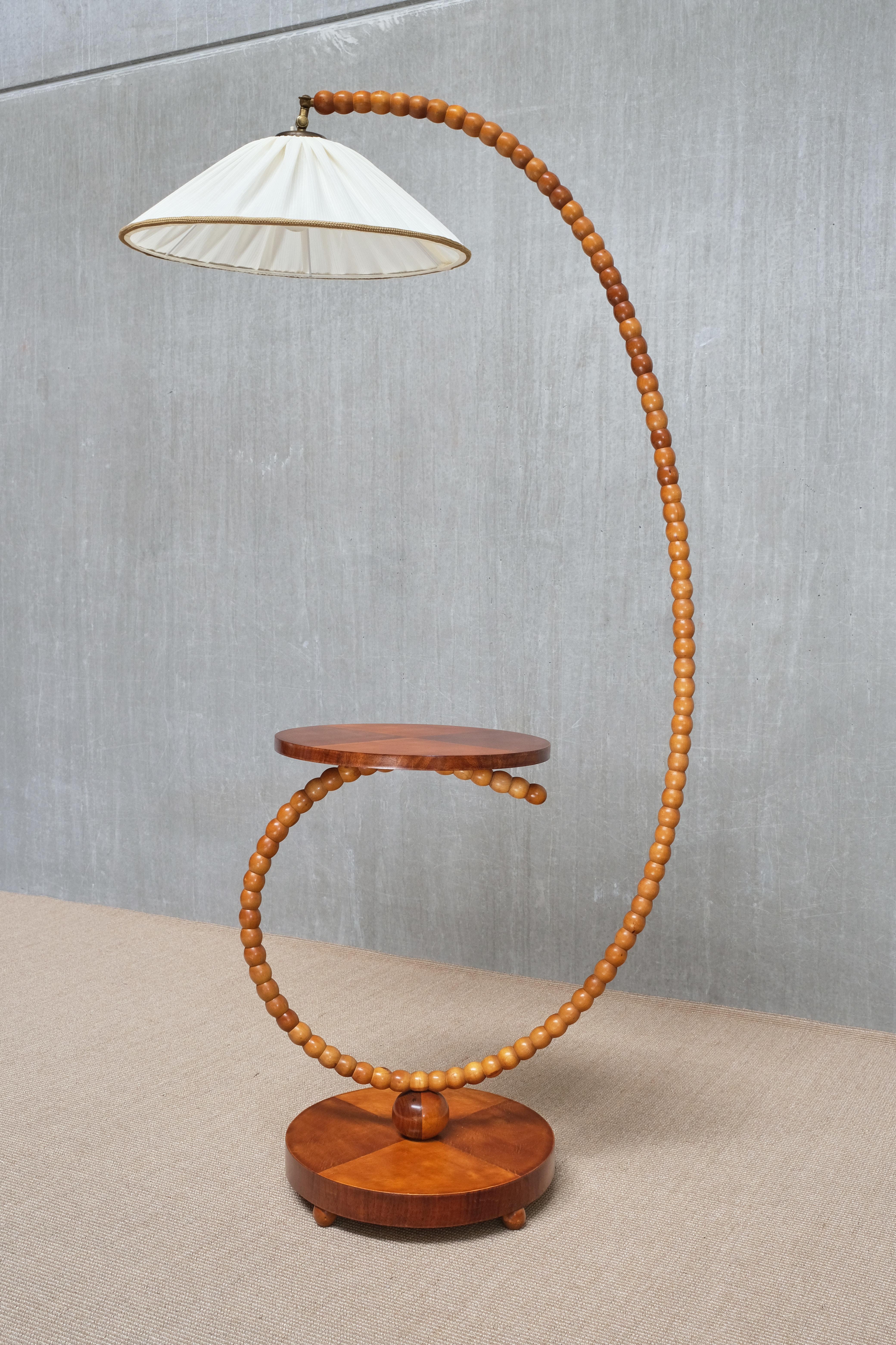 Sculptural Swedish Modern Floor Lamp with Table & Turned Orb Arm, Late 1930s For Sale 5