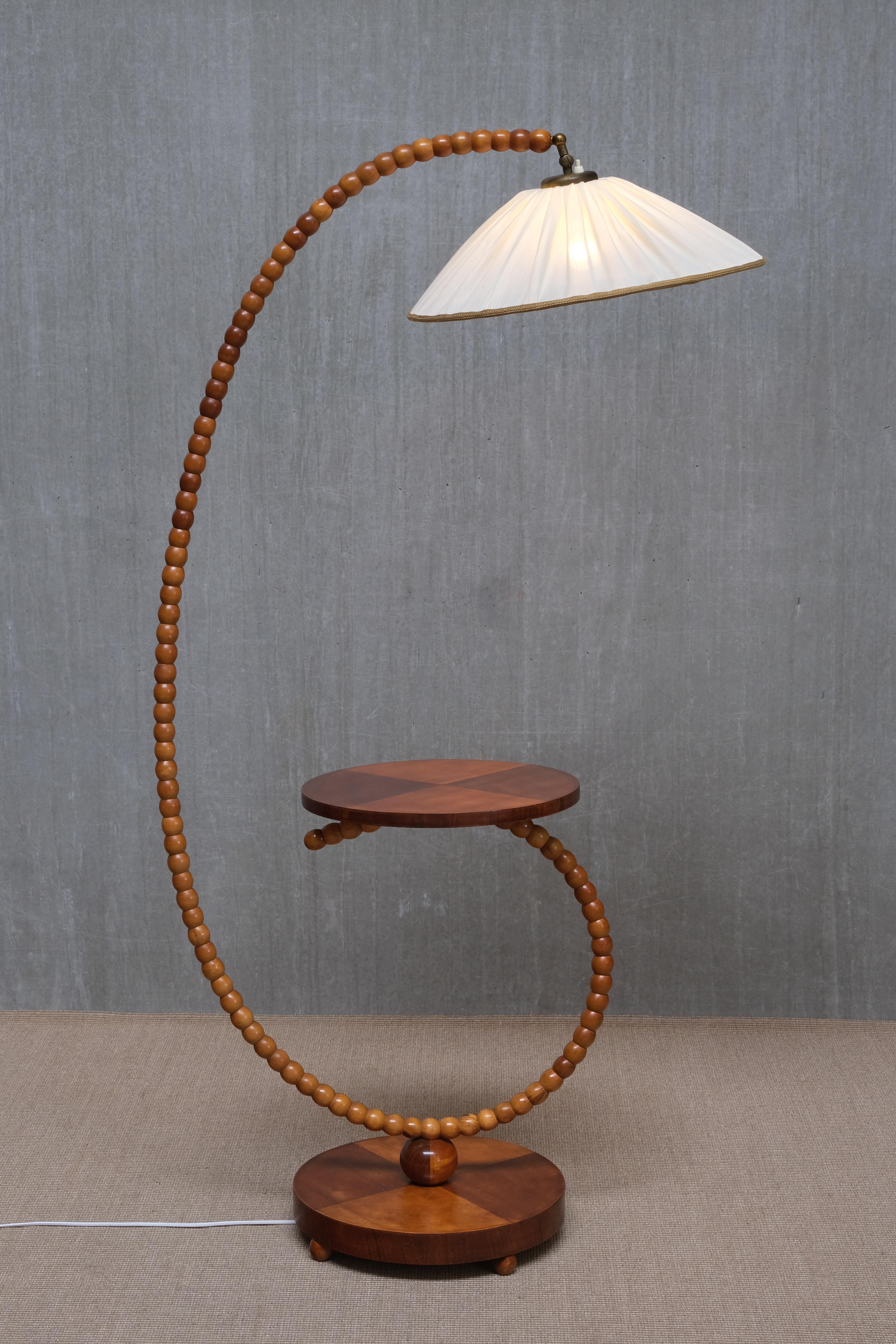Sculptural Swedish Modern Floor Lamp with Table & Turned Orb Arm, Late 1930s For Sale 7