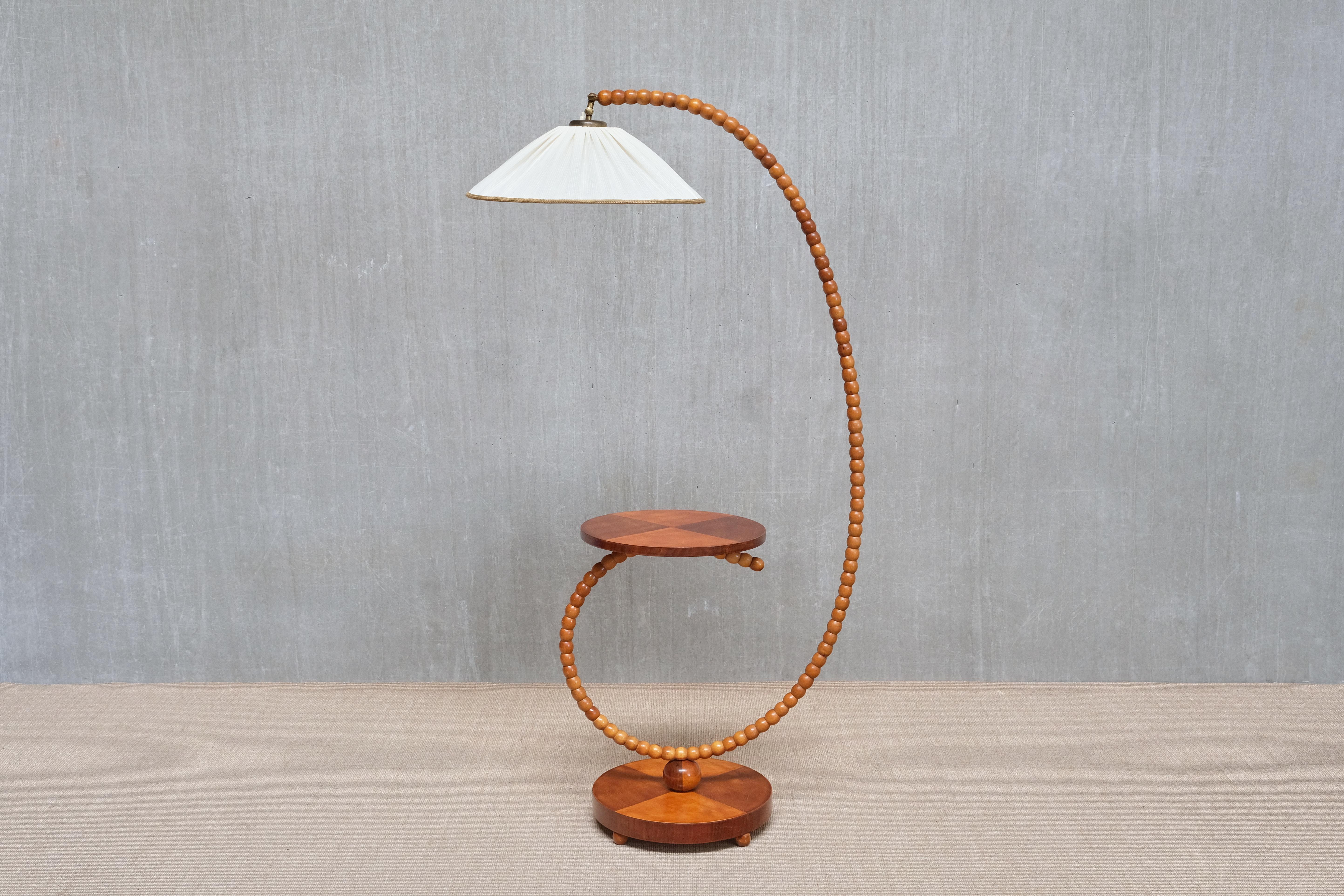 Sculptural Swedish Modern Floor Lamp with Table & Turned Orb Arm, Late 1930s For Sale 8