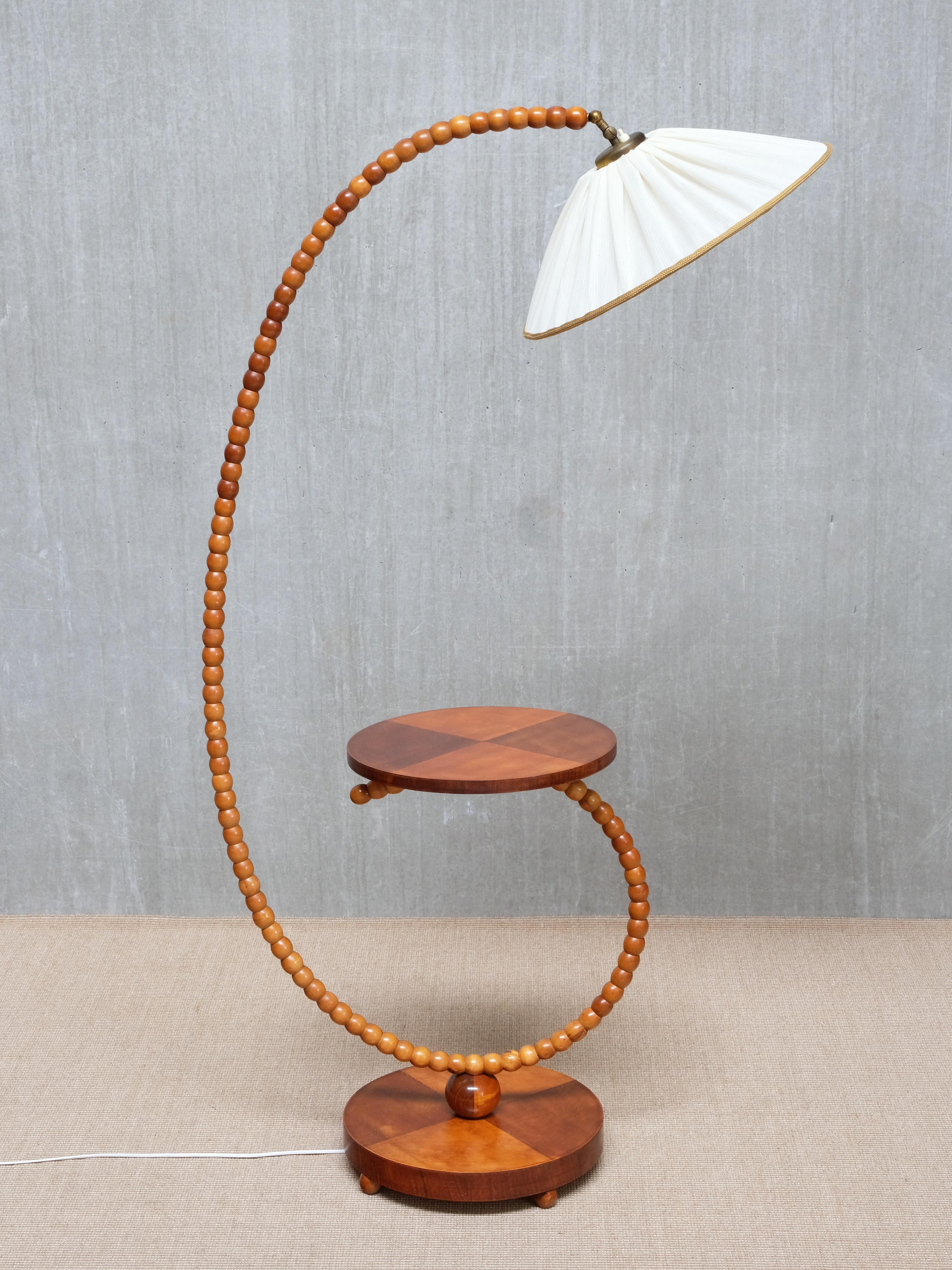 Scandinavian Modern Sculptural Swedish Modern Floor Lamp with Table & Turned Orb Arm, Late 1930s For Sale