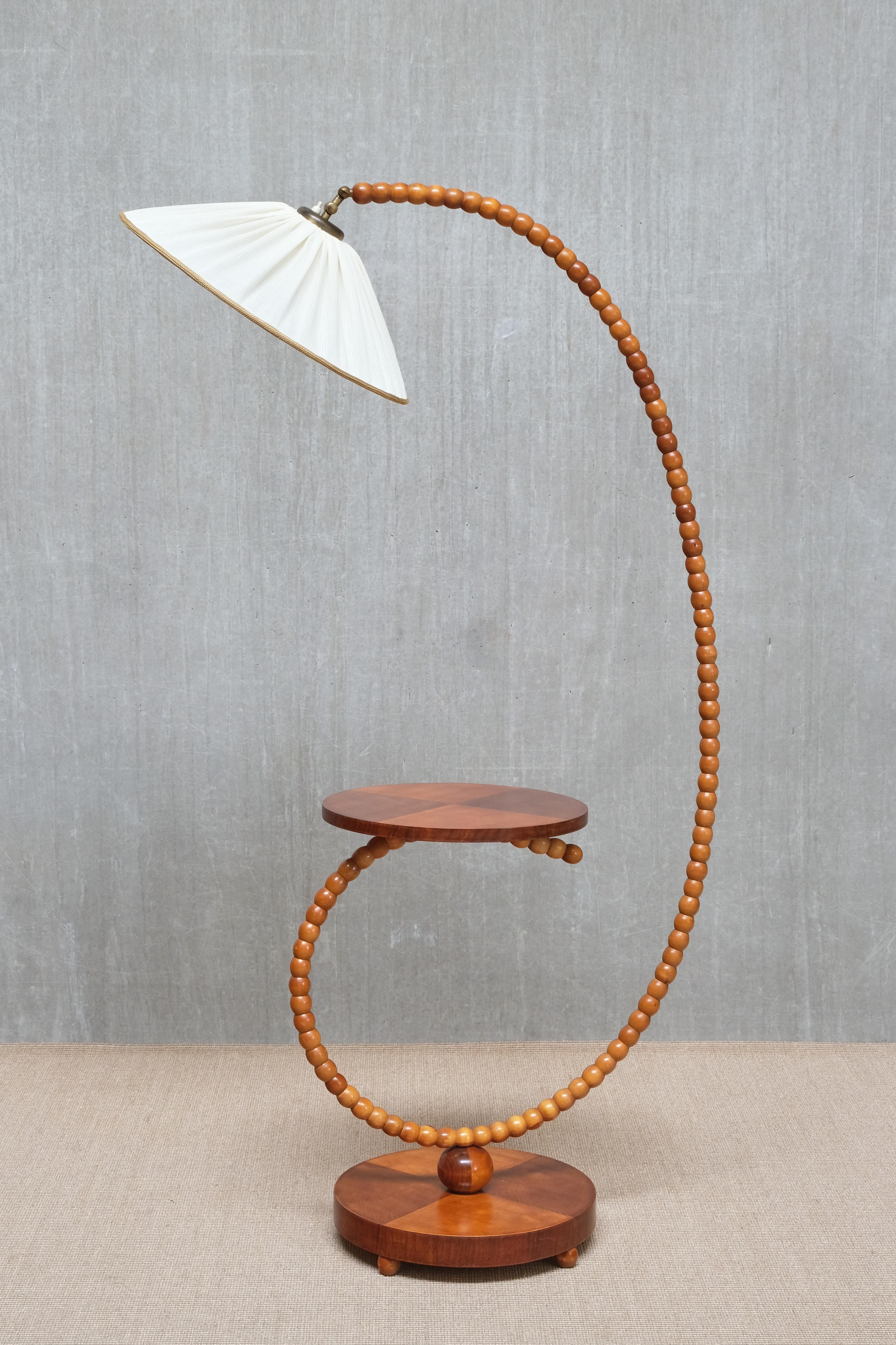 Sculptural Swedish Modern Floor Lamp with Table & Turned Orb Arm, Late 1930s For Sale 1