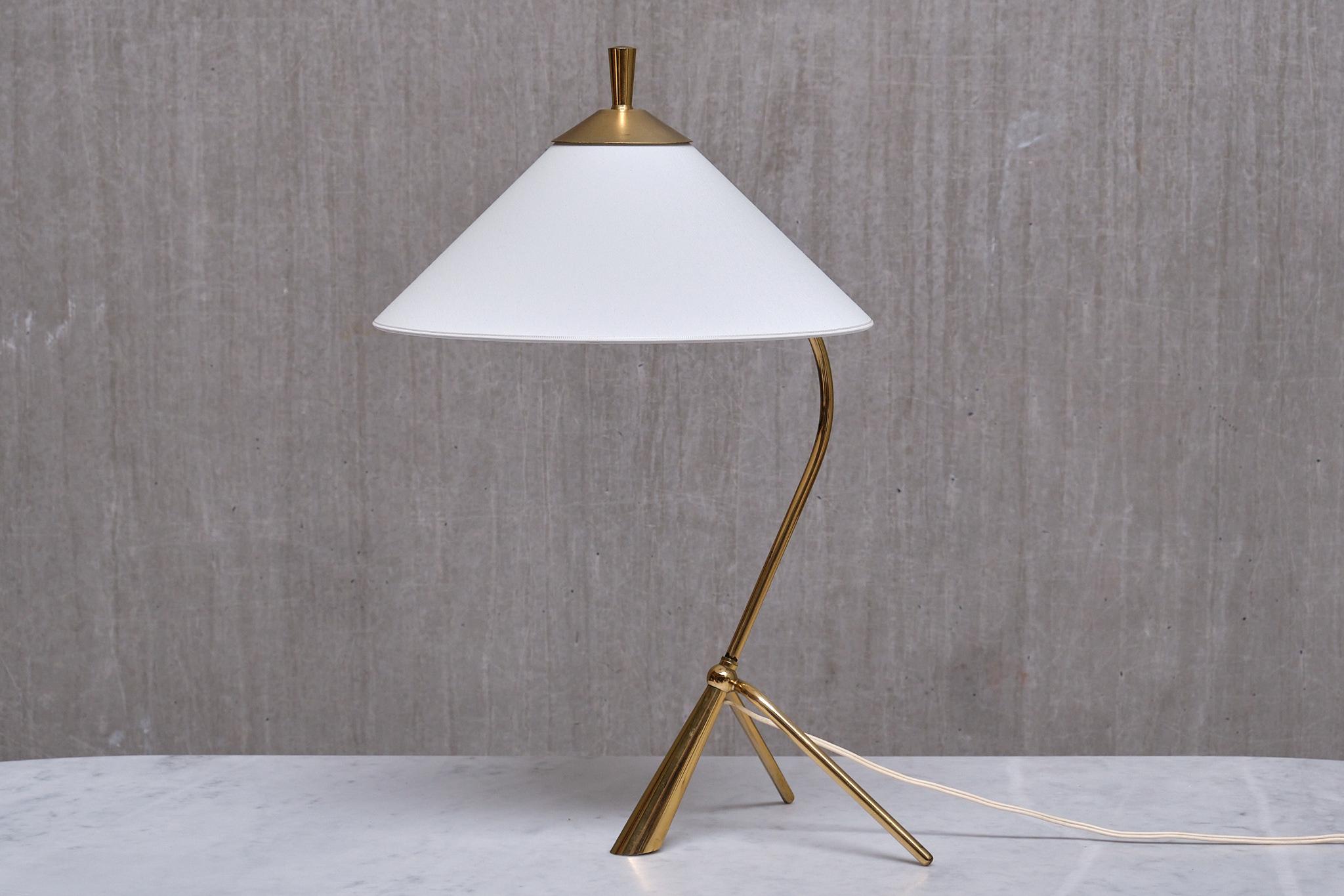 Scandinavian Modern Sculptural Swedish Modern Tripod Table/Desk Lamp in Brass, 1950s