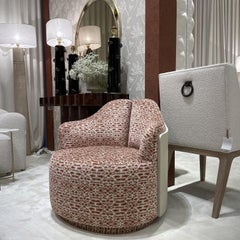 Swivel Armchair Featuring Limed Oak Curved Back & Rich Fabric By José Castro