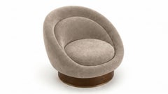 Sculptural Swivel Lounge Chair in Soft Alpaca Velvet and Walnut Base