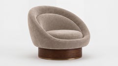 Sculptural Swivel Lounge Chair in Soft Alpaca Velvet and Walnut Base