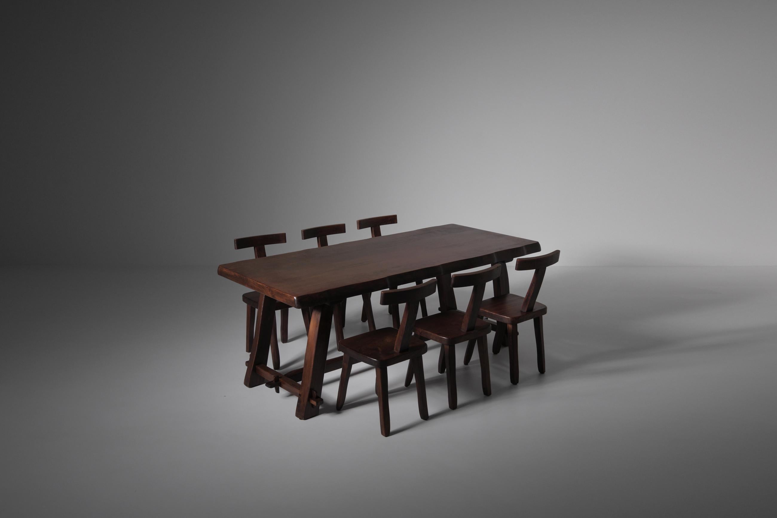 Sculptural Table and Benches in Stained Elm For Sale 4
