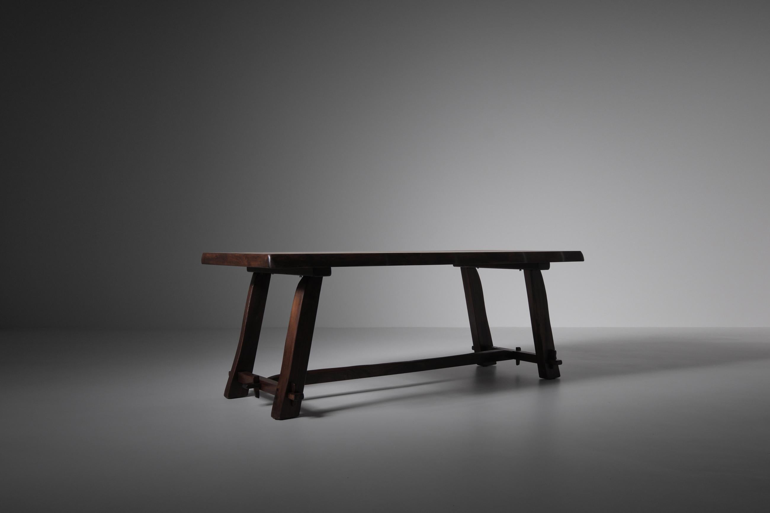 Sculptural Table and Benches in Stained Elm For Sale 2