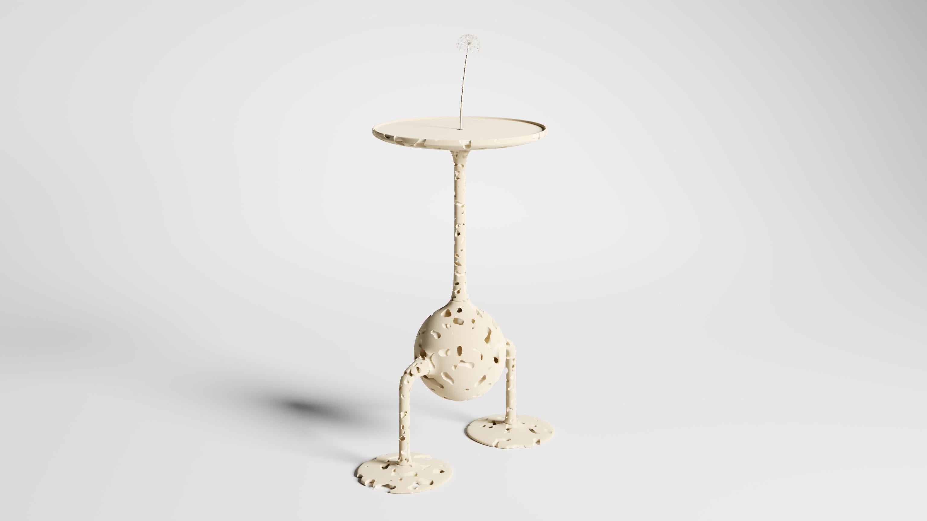 Sculptural table by Taras Zheltyshev
Dimensions: 65 x 50 x 35 cm
Materials: Plastic, metal, enamel or wood, enamel

Dino table is an item from the Micro collection. The bipedal
assistant of a man, he represents the youngest relative of