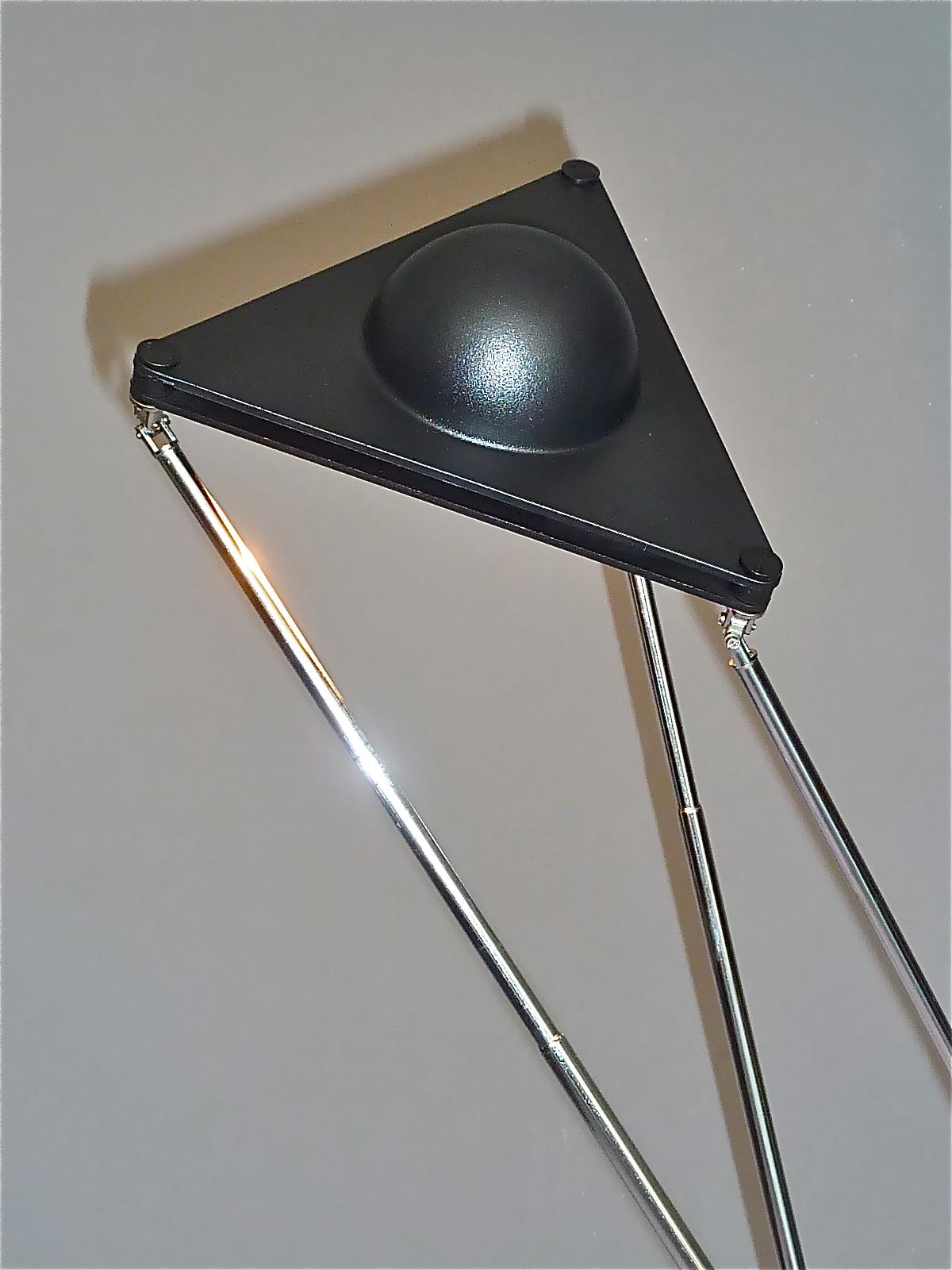 Mid-Century Modern Sculptural Table Lamp by F.A. Porsche Lucitalia Chrome Metal Black Plastic 1980s For Sale
