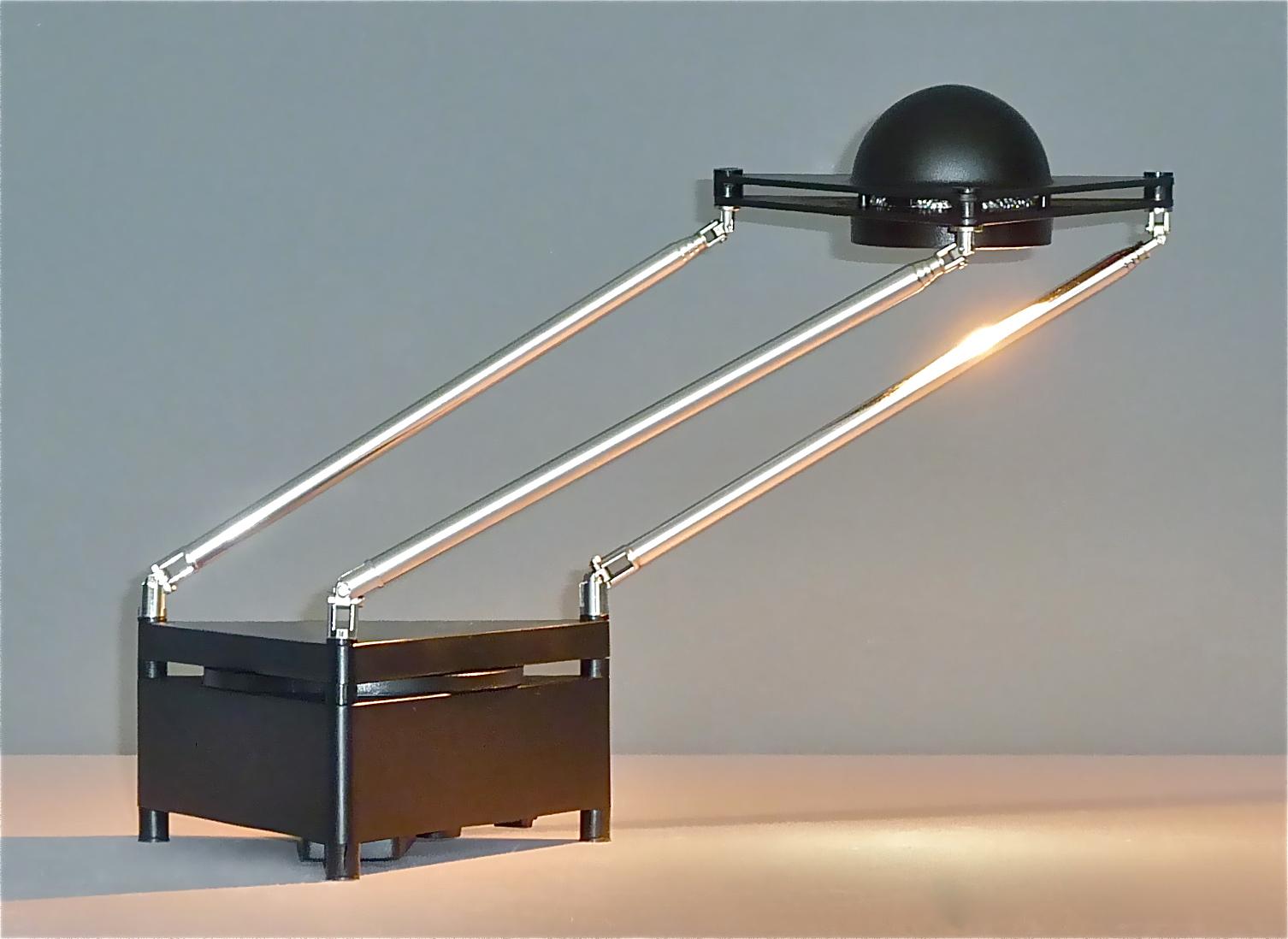 Enameled Sculptural Table Lamp by F.A. Porsche Lucitalia Chrome Metal Black Plastic 1980s For Sale