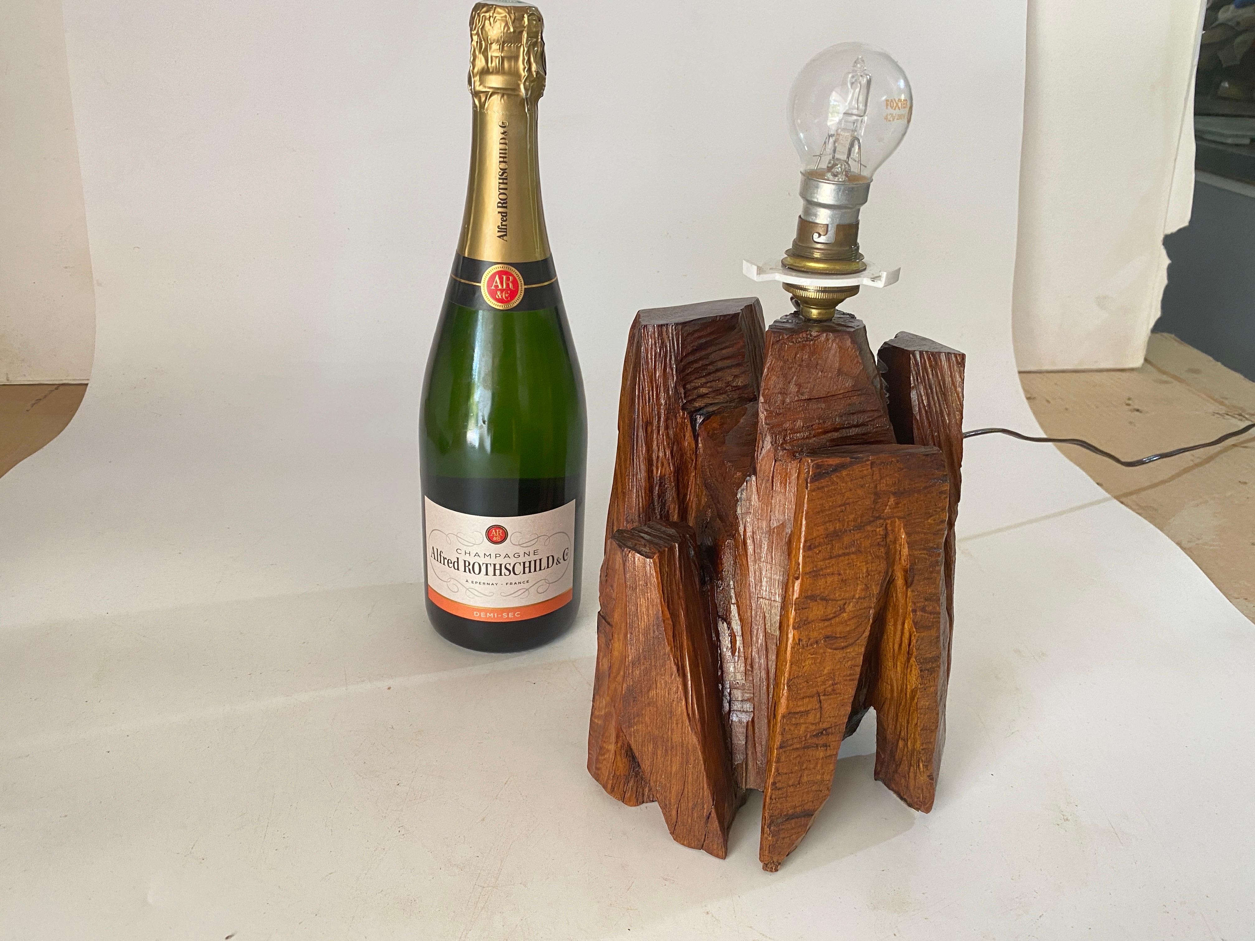 Sculptural Table Lamp Carved  in a Wood Block France 1950 5