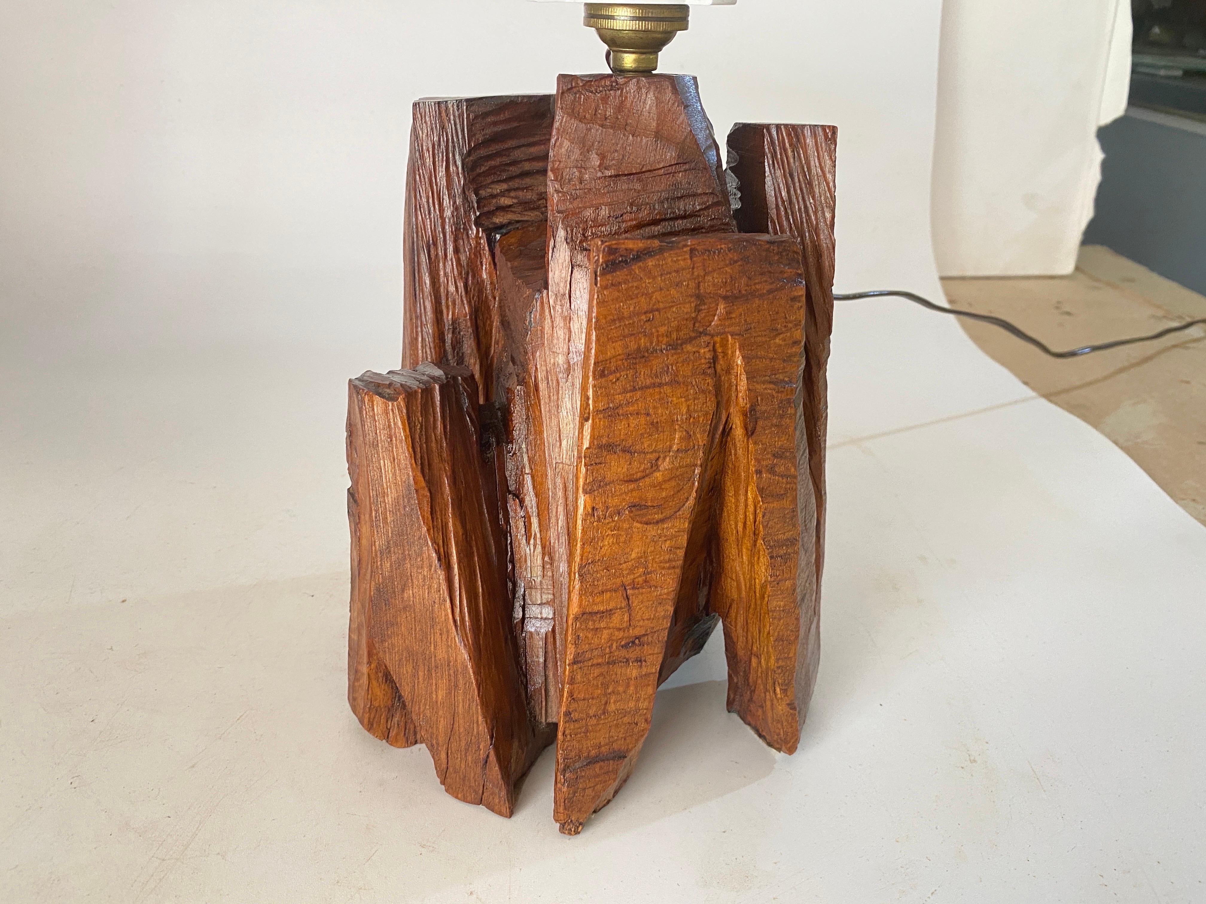 Sculptural Table Lamp Carved  in a Wood Block France 1950 3