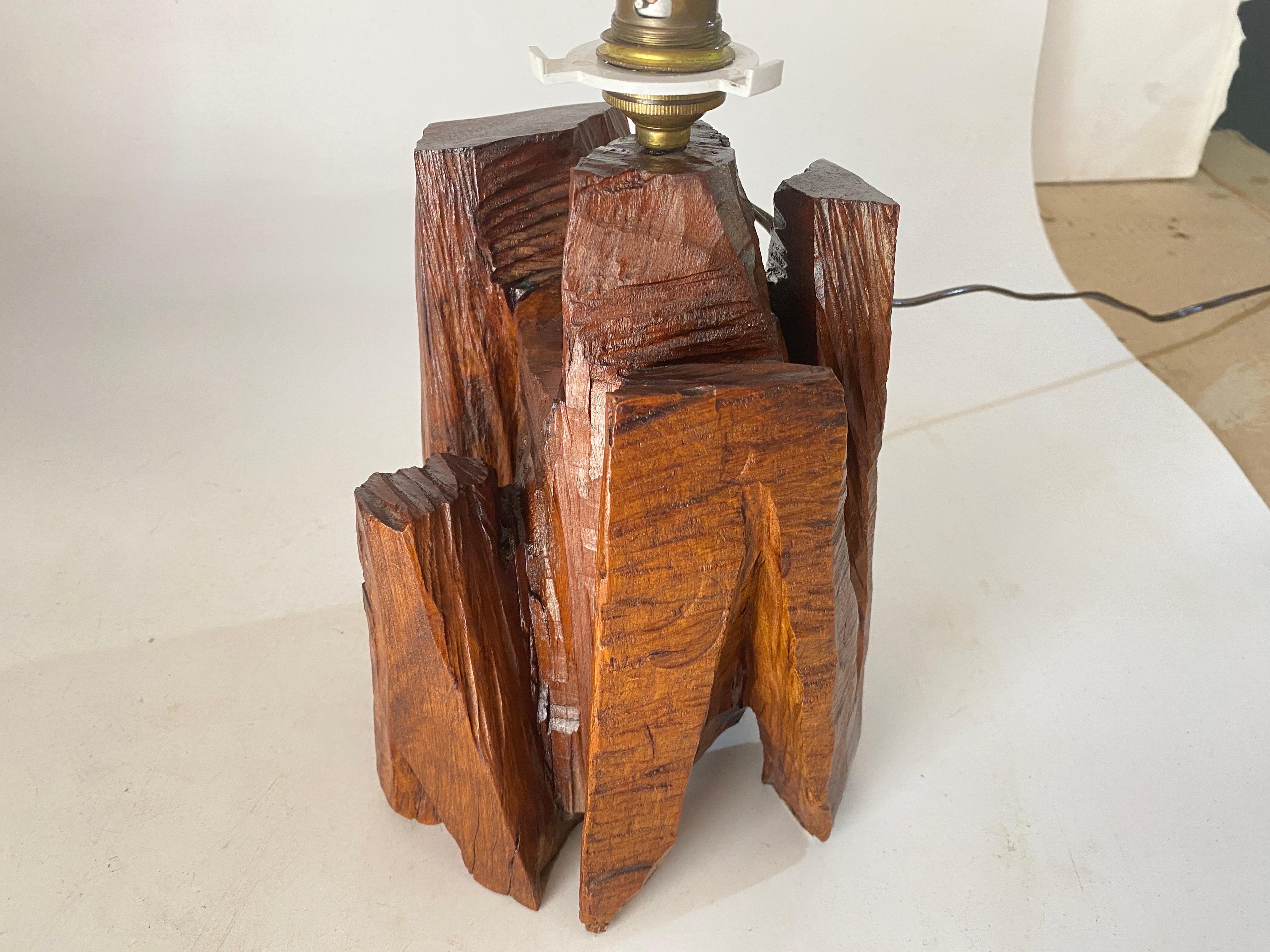 Sculptural Table Lamp Carved  in a Wood Block France 1950 4