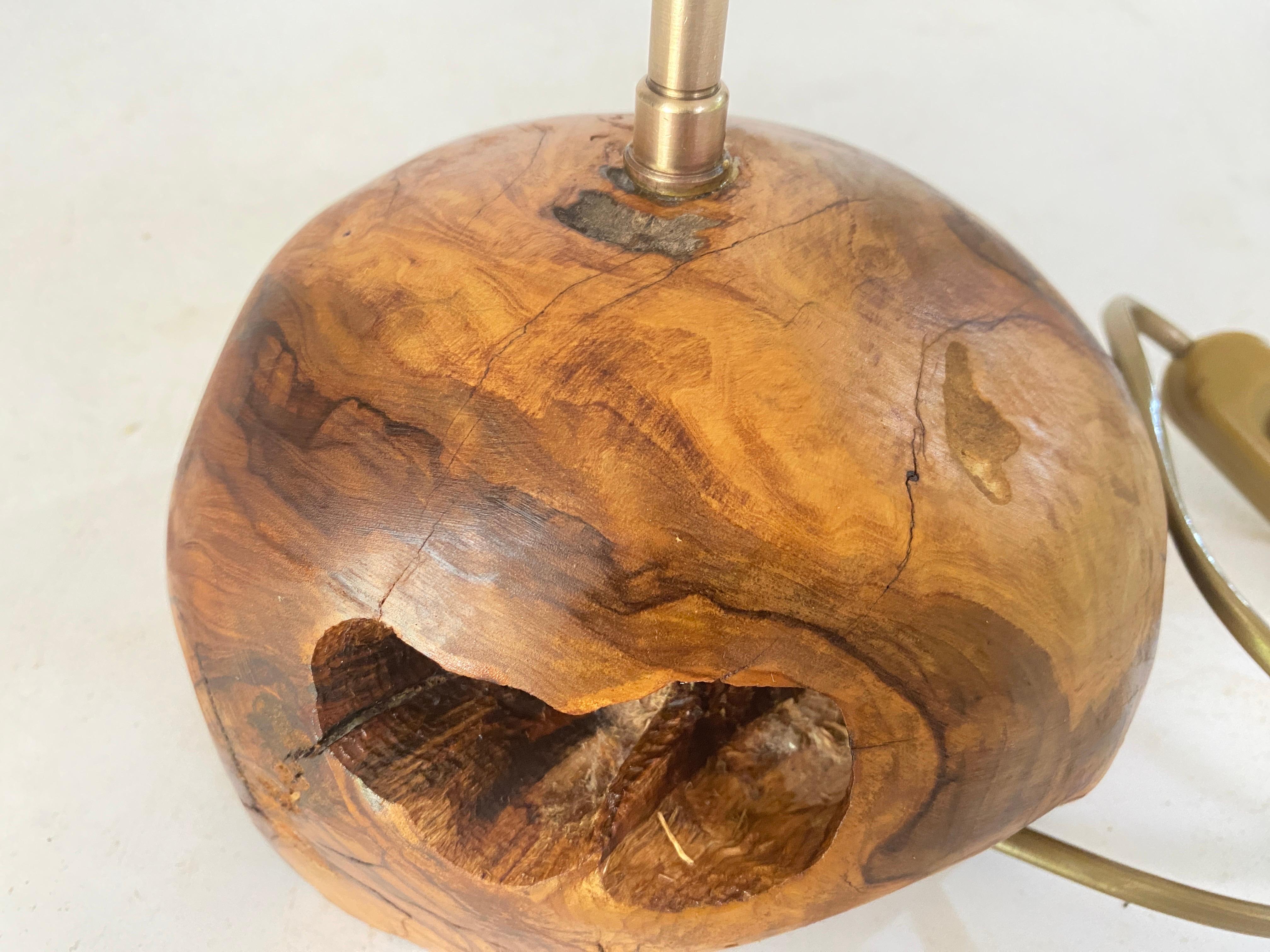 Sculptural Table Lamp Carved  in an Olive  Wood Block France 1950 For Sale 6