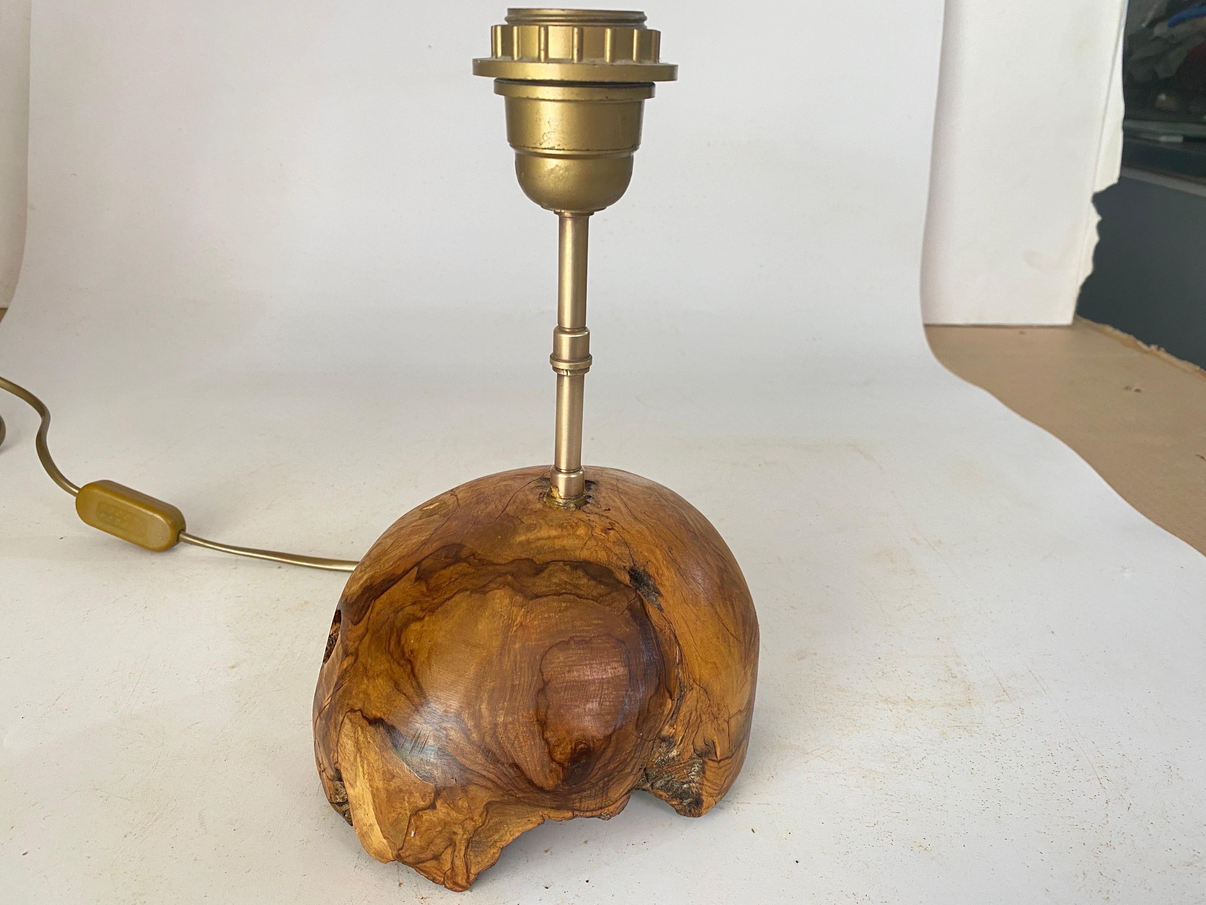 Sculptural Table Lamp Carved  in an Olive  Wood Block France 1950 For Sale 1