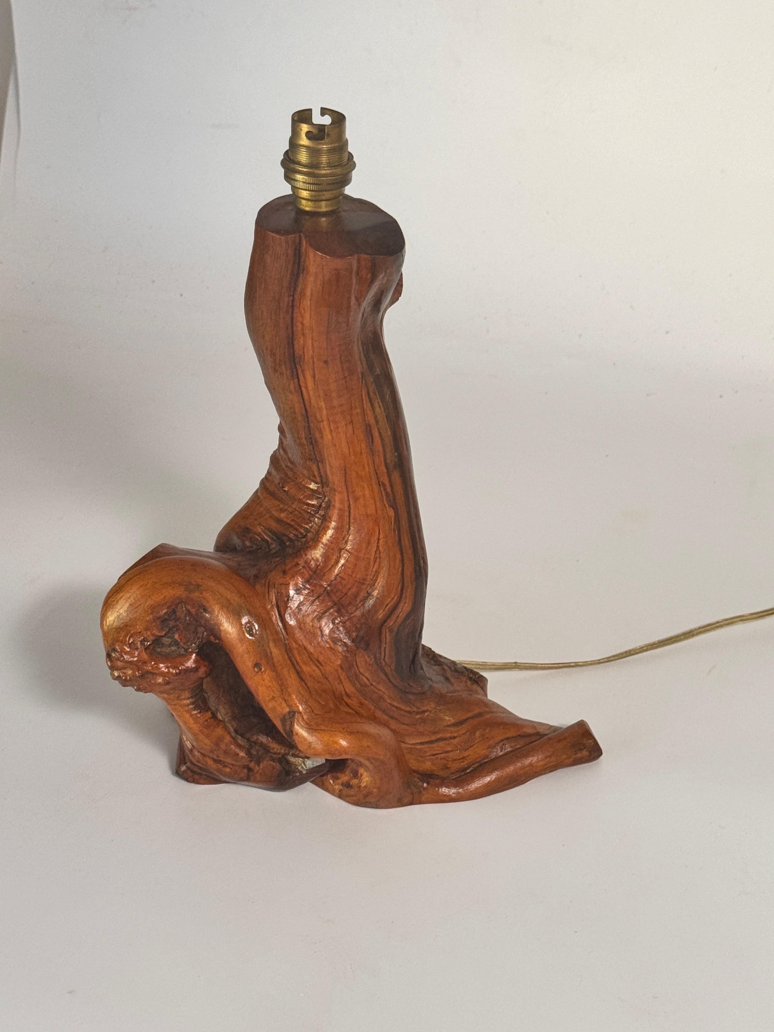 Milieu du XXe siècle Lampe de table sculptée  in an olive  Bloc de bois français 1950 en vente