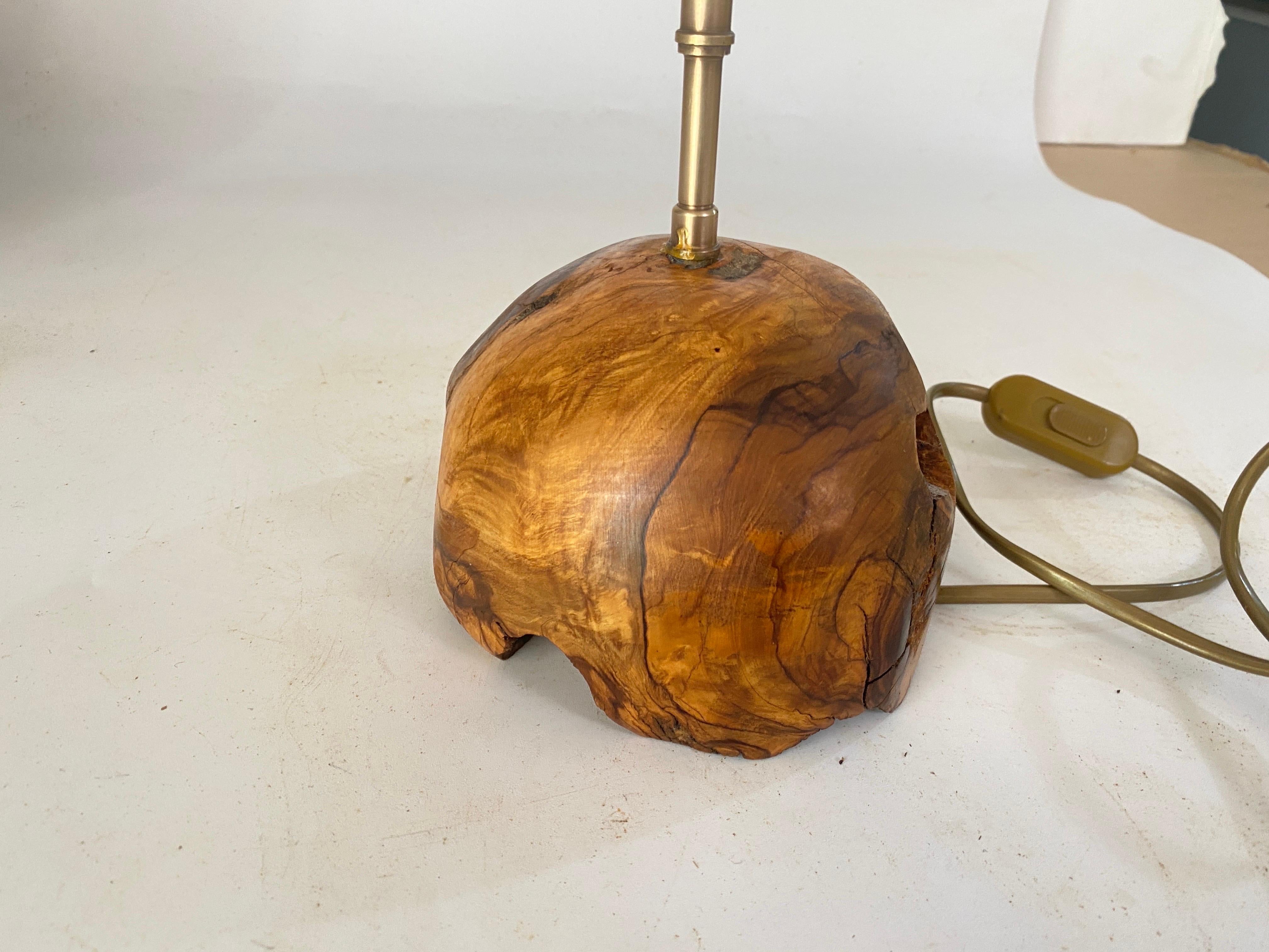 Sculptural Table Lamp Carved  in an Olive  Wood Block France 1950 For Sale 3